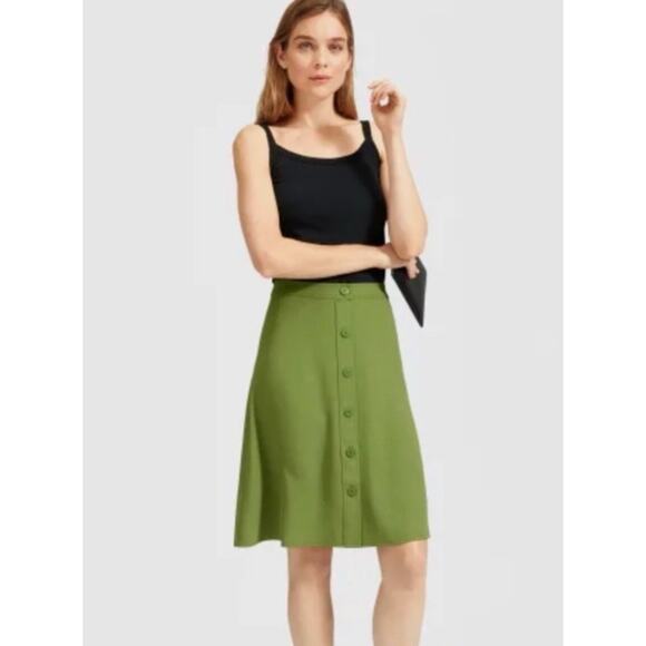 Everlane Japanese GoWeave Button Front Swing Skirt Green Sz 8 - Picture 1 of 6